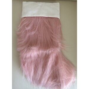 Pink & White Fluffy Furry Christmas Stockings 20” Brand New